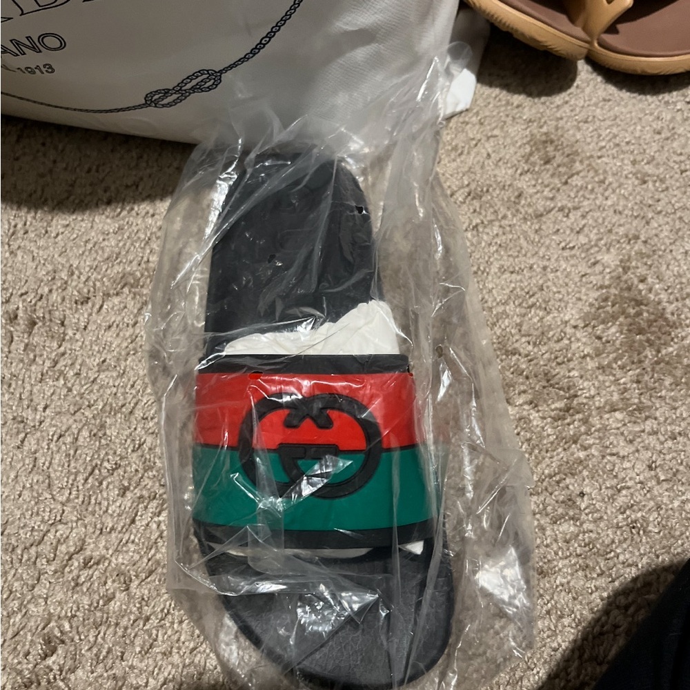 Gucci Black Slides with Red and Green Stripes